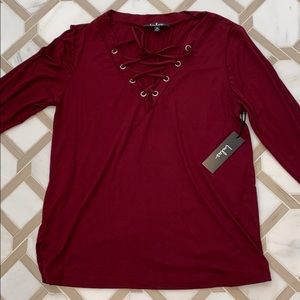 BNWT Lulus Cranberry Lace-up Long-sleeve Blouse